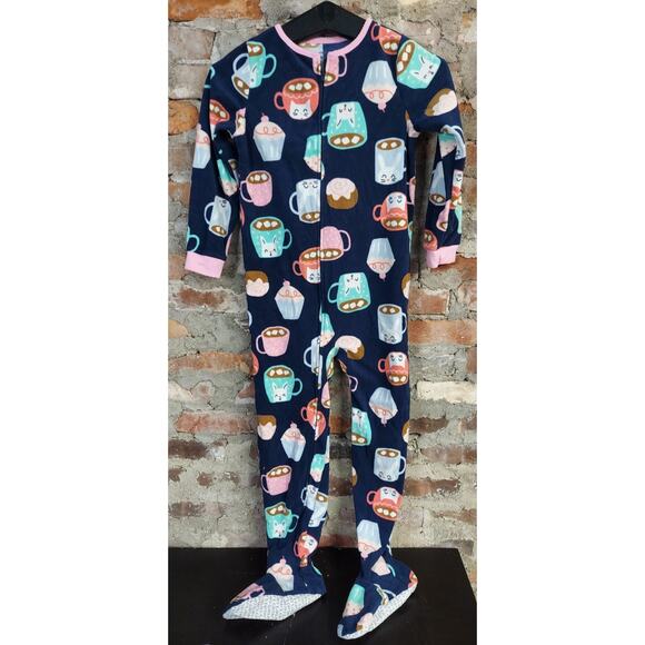 Carters One Piece Fleece Pajamas Girls Sz 8 Footies Warm Winter PJs R - Picture 1 of 3